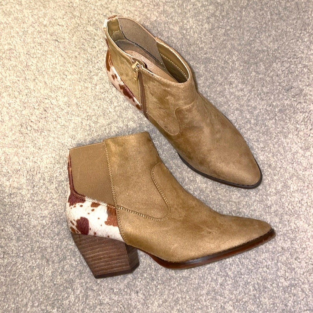 NWT Cato Brown Faux Fur Cow Ankle Boots Size 8W